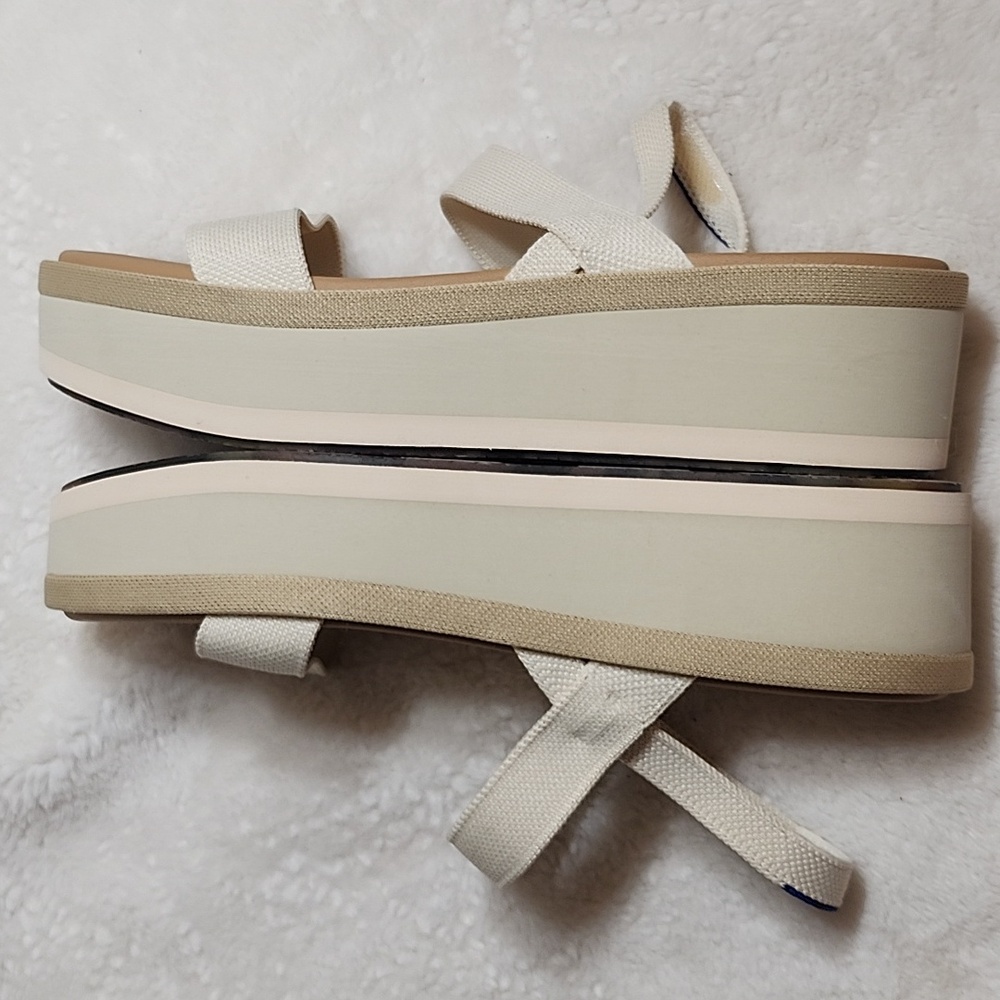 Rothy's Salt The Lightweight Wedge Sandal Cream and Tan Platform Sandals Sz 10 - Picture 10 of 16